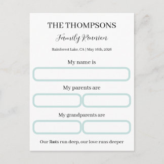 Personalized Family Reunion Activity Game kit Set Postcard