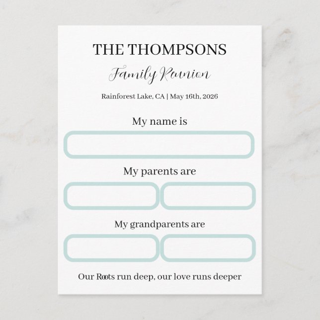 Personalized Family Reunion Activity Game kit Set Postcard (Front)