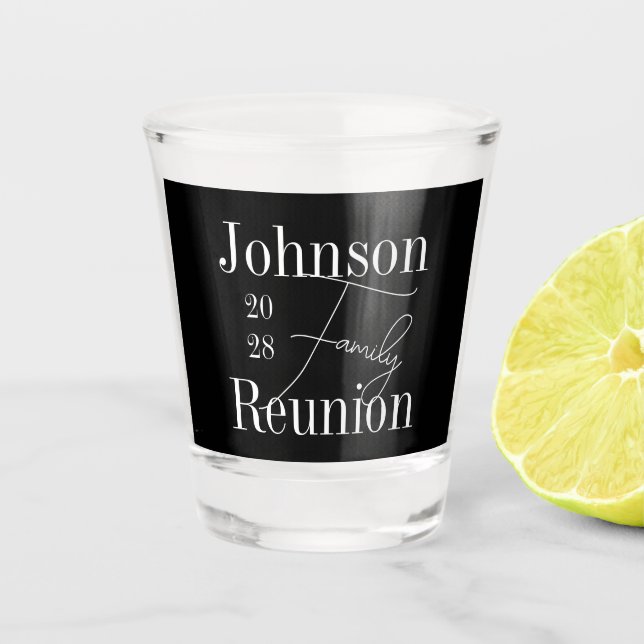 Personalized Family Reunion Black and White Party Shot Glass (Front)