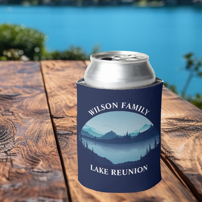 Personalized Family Reunion Blue Lake Vacation Can Cooler (Creator Uploaded)