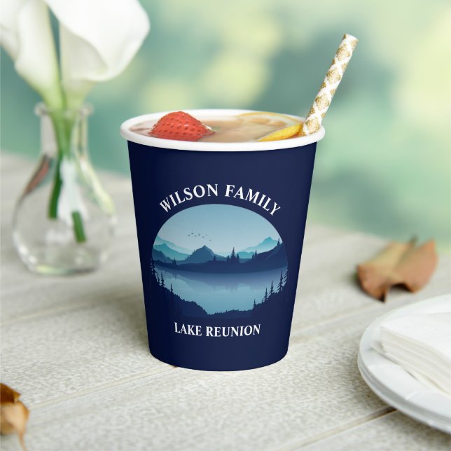 Personalized Family Reunion Blue Lake Vacation Paper Cups (Insitu)