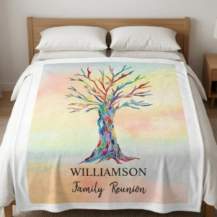 Personalized Family Reunion Colourful Tree Fleece Blanket