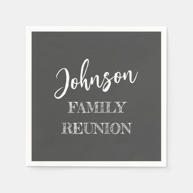 Personalized Family Reunion Grey Paper Napkin (Front)