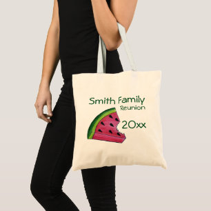 Personalized Family Reunion Pink Watermelon Slice Tote Bag