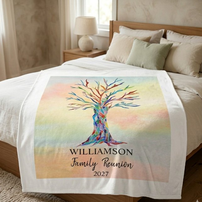 Personalized Family Reunion Rainbow Tree Fleece Blanket (Creator Uploaded)