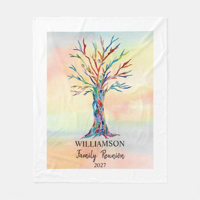 Personalized Family Reunion Rainbow Tree Fleece Blanket (Front)