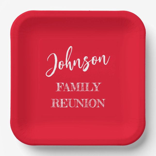 Personalized Family Reunion Red Paper Plate (Front)