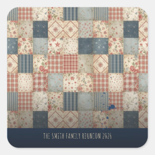Personalized Family Reunion Vintage Patchwork Square Sticker