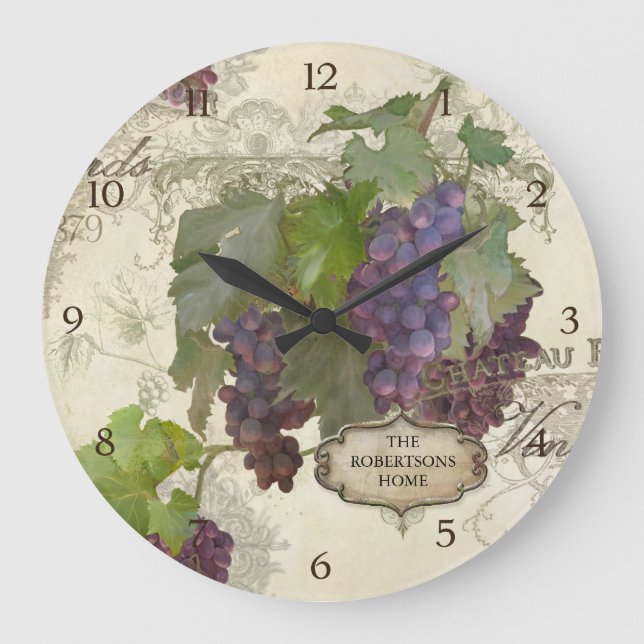 Personalized Family Rustic California Vineyard Large Clock (Front)