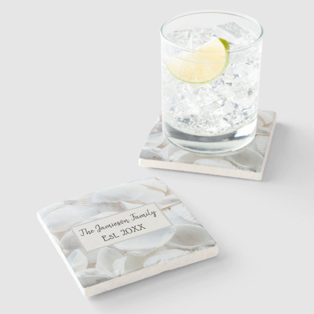 Personalized Family Sea Shell   Stone Coaster (Side)