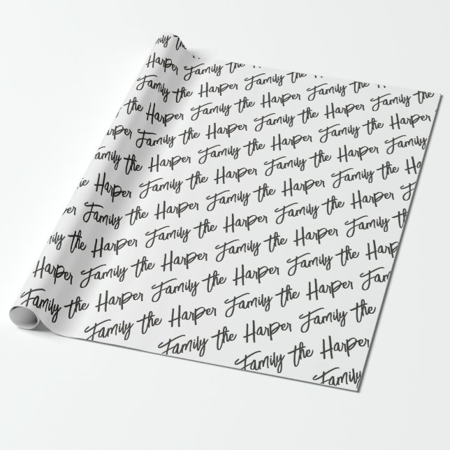 Personalized Family Signature Modern Script Black Wrapping Paper (Unrolled)