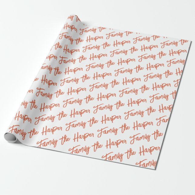 Personalized Family Signature Modern Script Red Wrapping Paper (Unrolled)