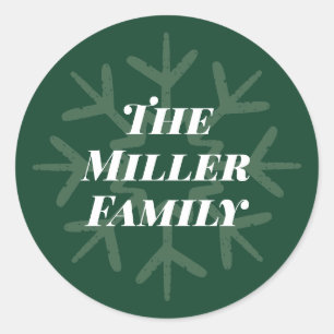 Personalized Family Signature Snowflake Green Classic Round Sticker