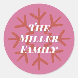 Personalized Family Signature Snowflake hot pink Classic Round Sticker