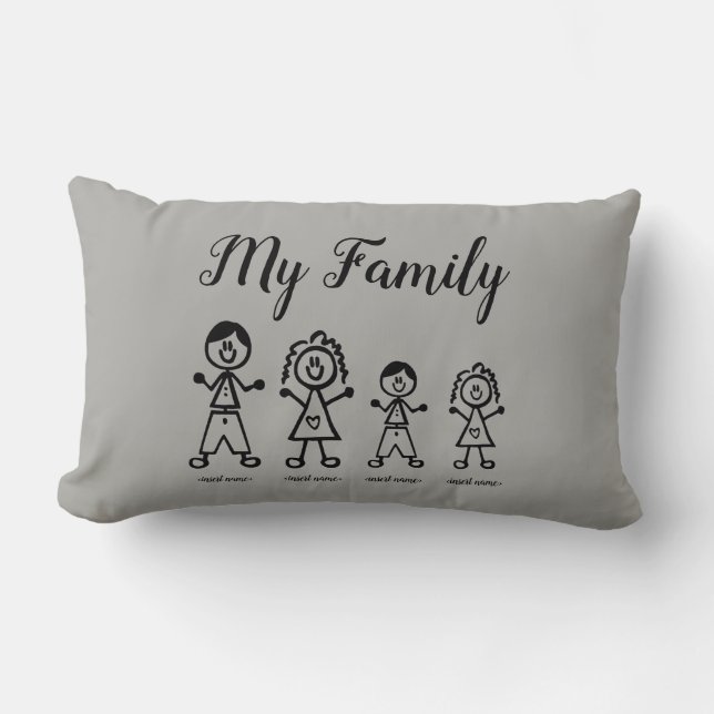 Personalized Family Stick Figure Pillow (Front)