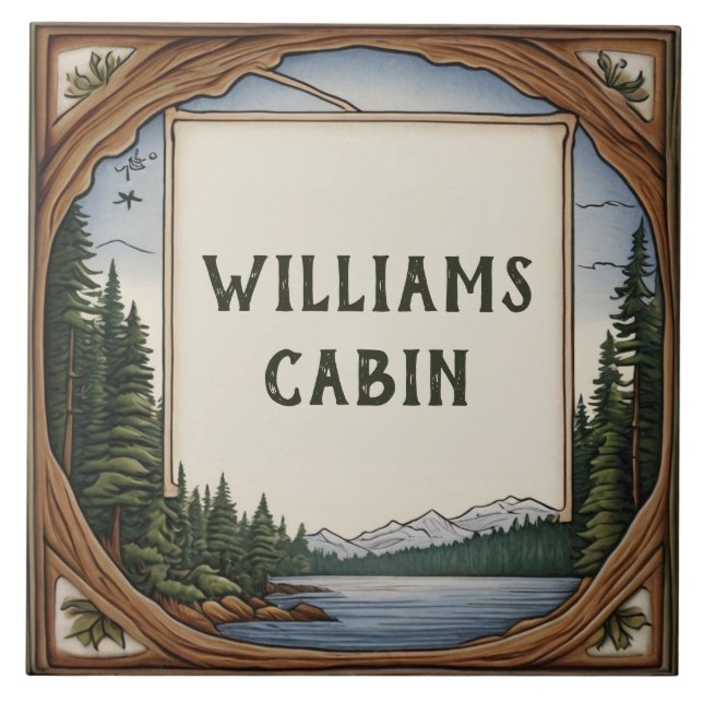 Personalized Family Surname Cabin Last Name Plaque Tile (Front)