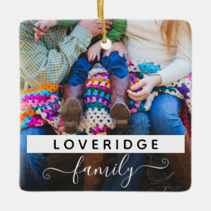 Personalized Family Surname Custom Photo Christmas Ceramic Ornament