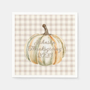 Personalized Family Thanksgiving Neutral Gingham  Napkin