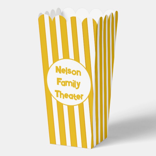 Personalized family theatre popcorn favor box (Front)