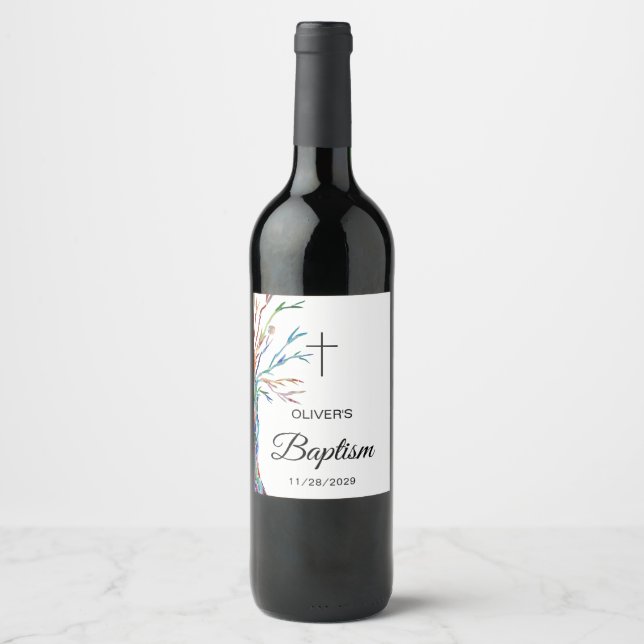 Personalized Family Tree Baptism Christening Wine Label (Front)