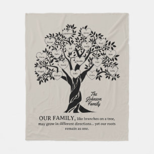 Personalized Family Tree Black And Tan Fleece Blanket