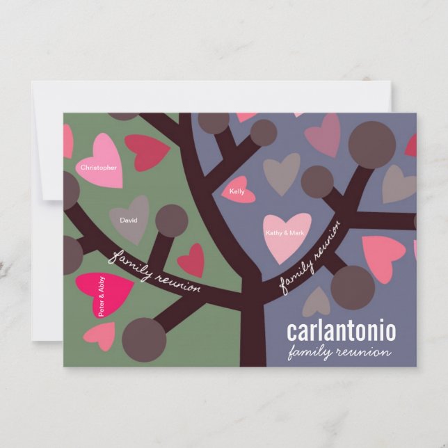 Personalized Family Tree & Hearts Family Reunion Invitation (Front)
