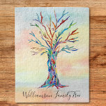 Personalized Family Tree Jigsaw Puzzle<br><div class="desc">This modern jigsaw puzzle is decorated with a colourful Family Tree design on watercolor background.
Easily customizable it with your family name.
Because we create our own artwork you won't find this exact image from other designers.
Original Mosaic and Watercolor © Michele Davies.</div>