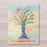 Personalized Family Tree  Jigsaw Puzzle<br><div class="desc">This modern jigsaw puzzle is decorated with a colourful Family Tree design on a watercolor background.
Easily customizable it with your family name.
Because we create our artwork you won't find this exact image from other designers.
Original Mosaic and Watercolor © Michele Davies.</div>