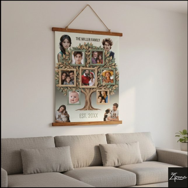Personalized Family Tree Photo Wall Scroll Hanging Tapestry (Creator Uploaded)