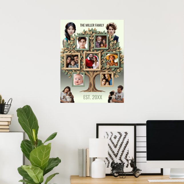 Personalized Family Tree Photo Wall Scroll Poster (Home Office)
