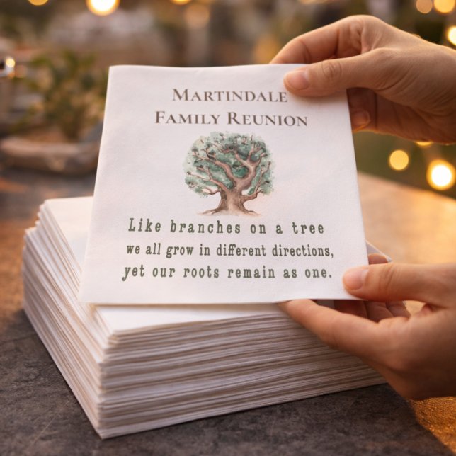 Personalized Family Tree Reunion Napkin (Elegant family reunion napkins with sweet quote and custom family tree design for lasting memories!!)
