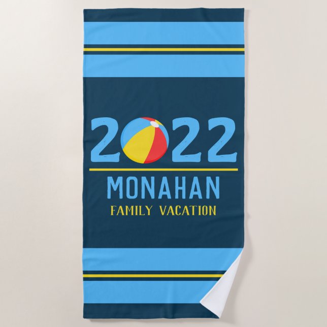 Personalized Family Vacation Beach Ball Beach Towel (Front)