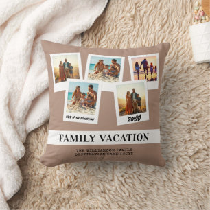 Personalized Family Vacation Modern Snapshot Style Throw Pillow