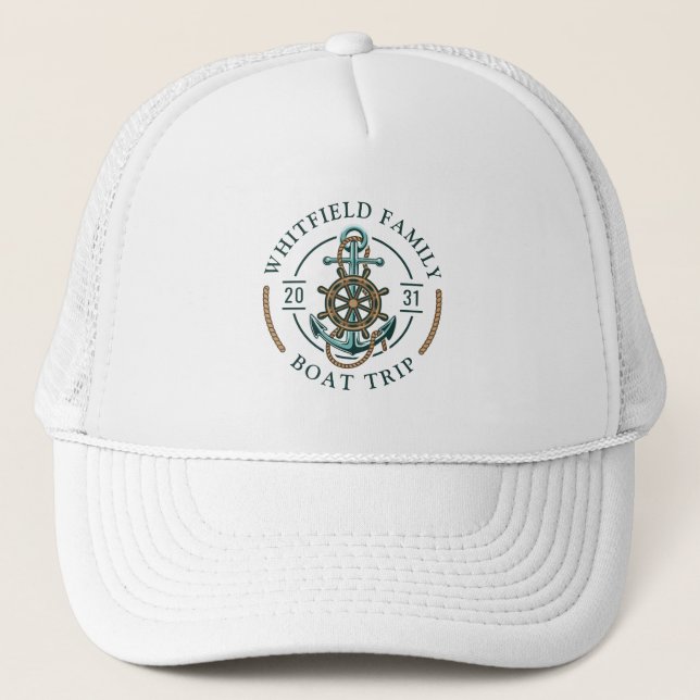 Personalized Family Vacation Nautical Boat Trip Trucker Hat (Front)