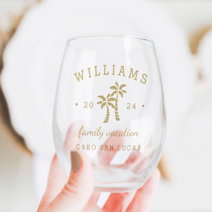 Personalized Family Vacation Stemless Wine Glass