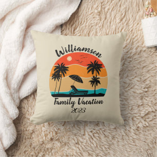Personalized family vacation throw pillow