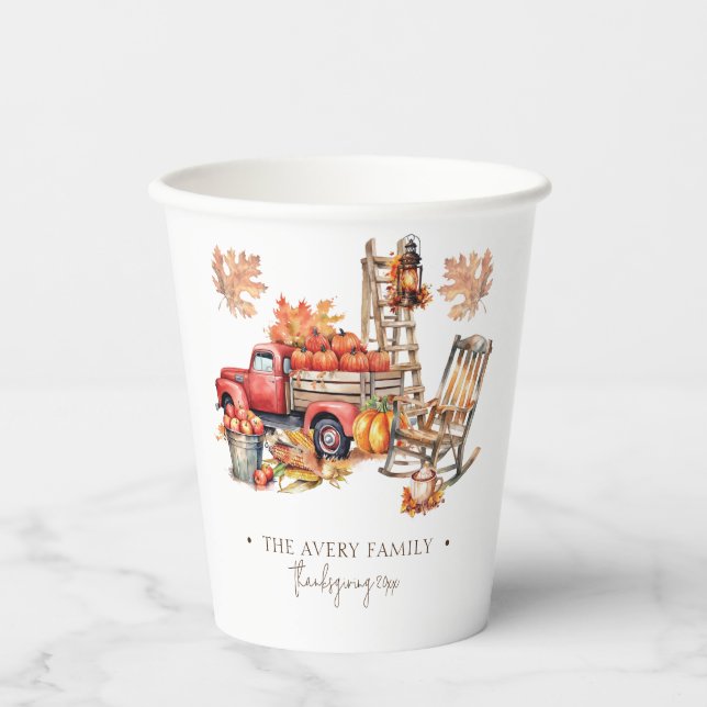 Personalized Family watercolor Thanksgiving Paper Cups (Front)