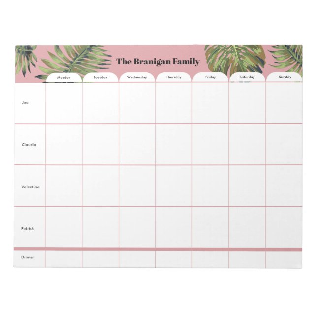 Personalized Family Weekly Planner Notepad (Front)