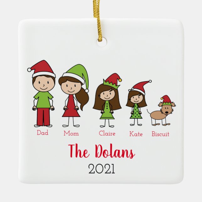 Personalized Family with Dog Christmas Ceramic Orn Ceramic Ornament (Front)