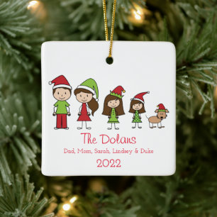 Personalized Family with Dog Christmas Ceramic Orn Ornament