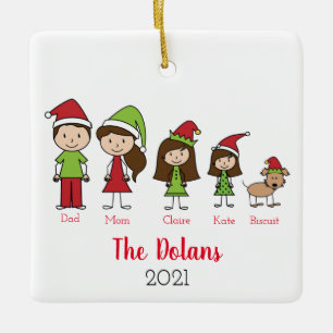 Personalized Family with Dog Christmas Ceramic Orn Ornament