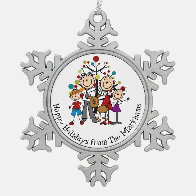 Personalized Family With Dog Snowflake Ornament (Front)