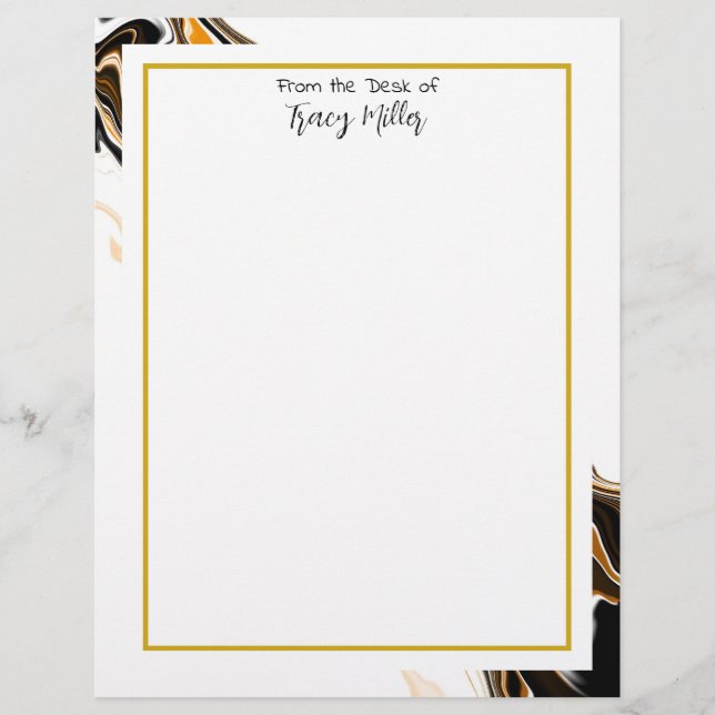 Personalized Fancy Black and Gold Marble    Letterhead (Front)