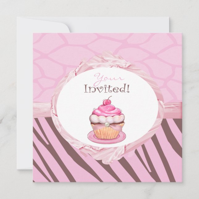 Personalized Fancy Cupcake Safari Invitations (Front)