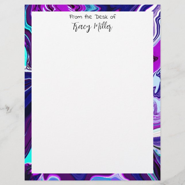 Personalized Fancy Fluid Art Purple and Blue  Letterhead (Front)
