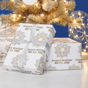 Personalized Fancy Merry Christmas Gold Silver Wrapping Paper