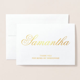Personalized Fancy Script Bridesmaid Thank You Foil Card