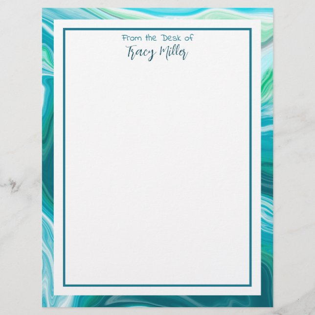 Personalized Fancy Teal and Blue Marble   Letterhead (Front)