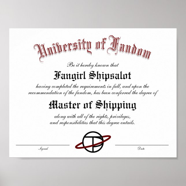 Personalized Fandom Diploma Poster (Front)