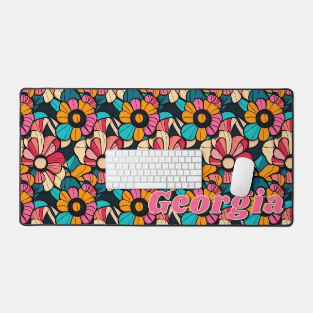Personalized Fantastic Retro Floral Pattern Desk Mat (Keyboard & Mouse)